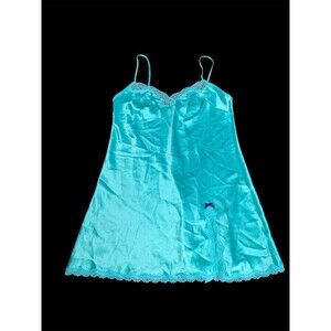 Victoria's Secret Green Satin Lace Slip Dress Large Fairy Boudoir Coquette